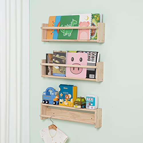 MBYD 24 Inch Nursery Shelves 3 Same Dimensions Floating Wall Nursery Book Shelves Natural Wooden Wall Bookshelves for Kids Nursery Décor