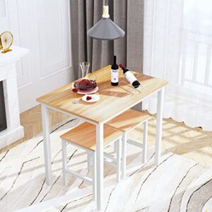 lamerge small kitchen table set for 2, industrial dining breakfast table and 2 stools, 3 pieces dining table set for dining room, living room, apartment, small space (beige)