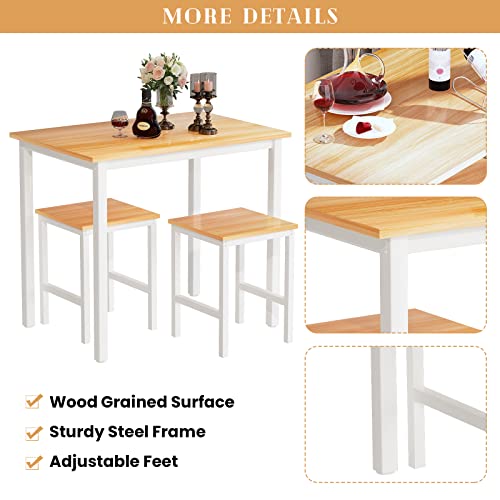 Lamerge Small Kitchen Table Set for 2, Industrial Dining Breakfast Table and 2 Stools, 3 Pieces Dining Table Set for Dining Room, Living Room, Apartment, Small Space (Beige)