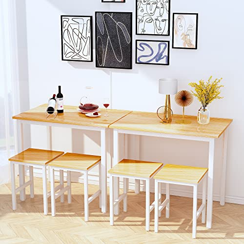 Lamerge Small Kitchen Table Set for 2, Industrial Dining Breakfast Table and 2 Stools, 3 Pieces Dining Table Set for Dining Room, Living Room, Apartment, Small Space (Beige)