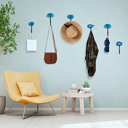 Agate Wall Hooks for Hanging, Decorative Wall Hook, Coat Hooks Wall Mounted Hat Hooks for Wall, Key Hooks Heavy Duty J Hooks for Purse Bag Towel (Blue 3 Pack)