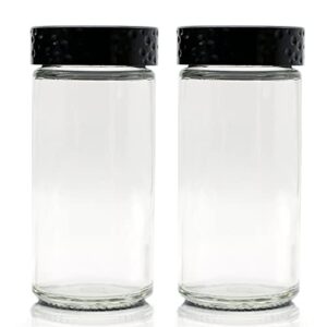 tianifa 2 pcs black spice jars, 3 oz glass seasoning bottles, spices container, empty spice jars, round spice bottles with airtight plastic caps with shaker lids (2, clear)