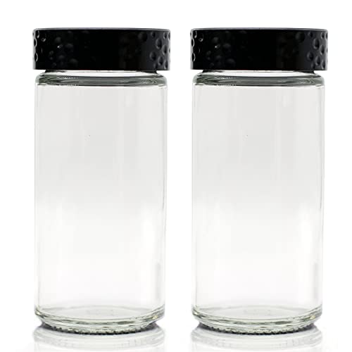 Tianifa 2 Pcs Black Spice Jars, 3 oz Glass Seasoning Bottles, Spices Container, Empty Spice Jars, Round Spice Bottles with Airtight Plastic Caps with Shaker Lids (2, clear)