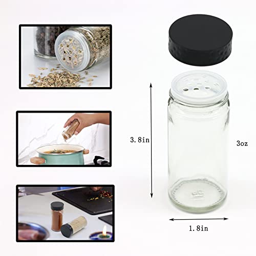 Tianifa 2 Pcs Black Spice Jars, 3 oz Glass Seasoning Bottles, Spices Container, Empty Spice Jars, Round Spice Bottles with Airtight Plastic Caps with Shaker Lids (2, clear)