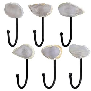 agate wall hooks for hanging, decorative wall hook, coat hooks wall mounted hat hooks for wall, key hooks holder heavy duty j hooks for purse bag towel (natural color 6 pack)