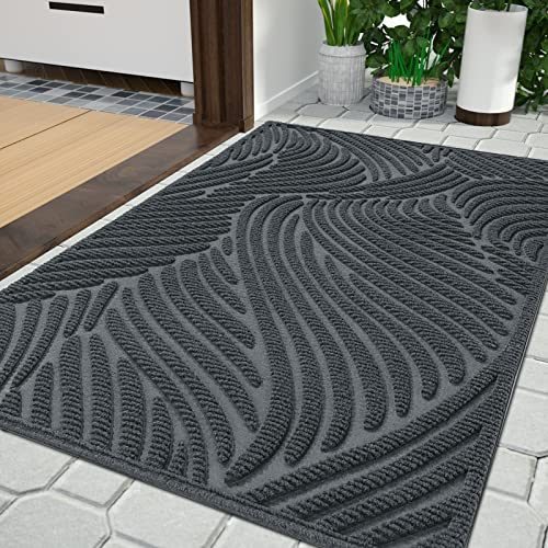 Yimobra Front Door Mat Outdoor Entrance, Heavy Duty 29.5 x 17 Inch Waterproof Patio Guard Doormat, Non-Slip Stain and Fade Resistant Shoe Scraper for Indoor, Entryway, Dark Grey