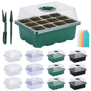 evanda 12 packs seed starter tray seedling kits, organic germination plant starter trays, with lids humidity adjustable, for greenhouse grow germination seeds growing starting