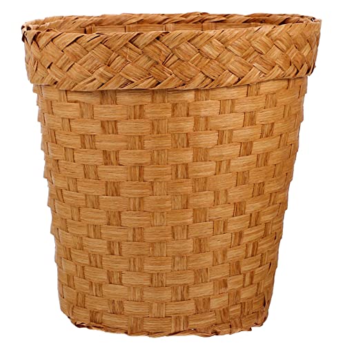 DOITOOL Woven Trash Can Paper Wicker Waste Basket Round Garbage Bin for Bathrooms, Bedrooms, or Offices, Khaki