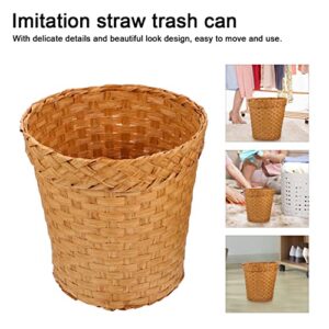 DOITOOL Woven Trash Can Paper Wicker Waste Basket Round Garbage Bin for Bathrooms, Bedrooms, or Offices, Khaki