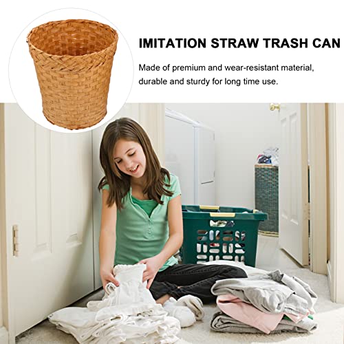 DOITOOL Woven Trash Can Paper Wicker Waste Basket Round Garbage Bin for Bathrooms, Bedrooms, or Offices, Khaki