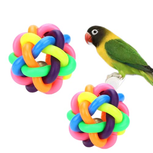 2 Pieces Parrot Colorful Bell Ball Parrot and Bird Toy Ball Bell Toy Rubber Ball for Bird Grinding Teeth Chewing Ball Beak Jingle Mynah Budgerigar (Medium)