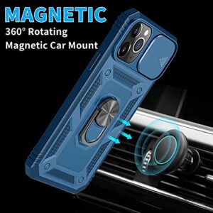 Pompvla for iPhone 11 Pro Case with 2Tempered Glass Screen Protectors,Bulit-in Magnetic Kickstand Ring & Camera Cover Shockproof Military Grade Drop Heavy Duty Protection Men5.8 inch[Not for iP11]Blue