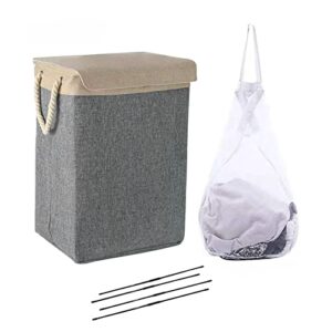 laundry basket with lid & inner liner bag collapsible stand large hamper for bedroom bathroom dorm, toys clothing organization 76l (grey)