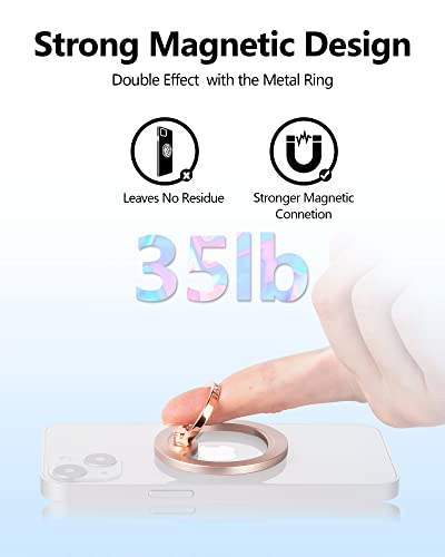 Magnetic Phone Grip (MagGo) Removable Phone Holder Stand Adjustable Finger Ring Grip Compatible with Magsafe for All Smartphone/Case (Rose Gold)