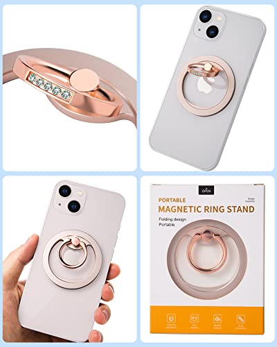 Magnetic Phone Grip (MagGo) Removable Phone Holder Stand Adjustable Finger Ring Grip Compatible with Magsafe for All Smartphone/Case (Rose Gold)