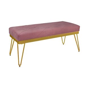gia home furniture series bench with brushed pink velvet seat and metal frame, gold