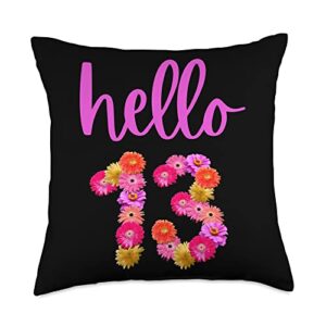 13 year old gifts for girls 13th birthday gifts year old flower hello 13 its my 13th birthday throw pillow, 18x18, multicolor