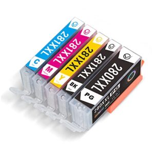 Victor 280xxl 281xxlInk Cartridges Replacement for Canon 280 281 PGI-280XXL CLI-281XXL PIXMA TS6220 TS8120 TS8220 TS9520 TS9521 Printer (5 Colors Packing), 280XXL/281XXL, 2Black/Cyan/Magenta/Yellow