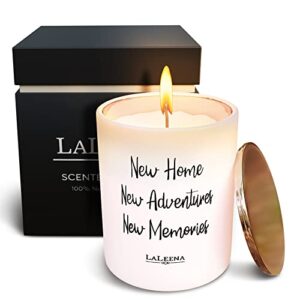 scented soy house warming candle – glass jar candle gift with 100% organic soy wax & fragrance oil – new home decor for women, men, couples, meditation, yoga, & more by laleena, 14 oz., jasmine scent
