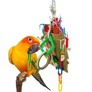 gilygi bird lucky bag toys - bird foraging bag with array of chewable toys for small and medium parrot cockatiels parakeets conures quakers caiques pionus senegals