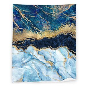 abstract marble blanket 60" x 80" blue and white gold luxury granite super soft bedding fleece throw blanket microfiber flannel blankets bedroom living room warm lightweight for kids adults