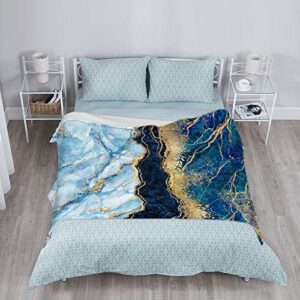 Abstract Marble Blanket 60" x 80" Blue and White Gold Luxury Granite Super Soft Bedding Fleece Throw Blanket Microfiber Flannel Blankets Bedroom Living Room Warm Lightweight for Kids Adults