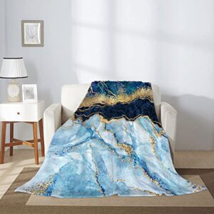 Abstract Marble Blanket 60" x 80" Blue and White Gold Luxury Granite Super Soft Bedding Fleece Throw Blanket Microfiber Flannel Blankets Bedroom Living Room Warm Lightweight for Kids Adults