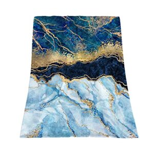 Abstract Marble Blanket 60" x 80" Blue and White Gold Luxury Granite Super Soft Bedding Fleece Throw Blanket Microfiber Flannel Blankets Bedroom Living Room Warm Lightweight for Kids Adults