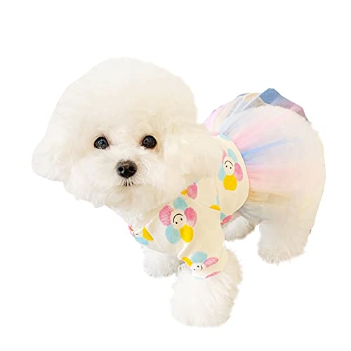 Pet Dress Cat Dog Tiered Layer Tutu Tulle Dogs Birthday Party Dresses Sweet Print Sweater Tulle Skirt Outfit Princess Girl Dog Clothes for Small Dogs