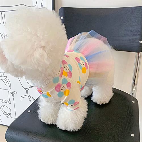 Pet Dress Cat Dog Tiered Layer Tutu Tulle Dogs Birthday Party Dresses Sweet Print Sweater Tulle Skirt Outfit Princess Girl Dog Clothes for Small Dogs