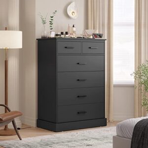 Hasuit 6 Drawer Dresser, Wood Storage Tower Clothes Organizer, Tall Chest of 6 Drawers, Large Storage Cabinet, Black Dresser for Bedroom, Hallway, Entryway