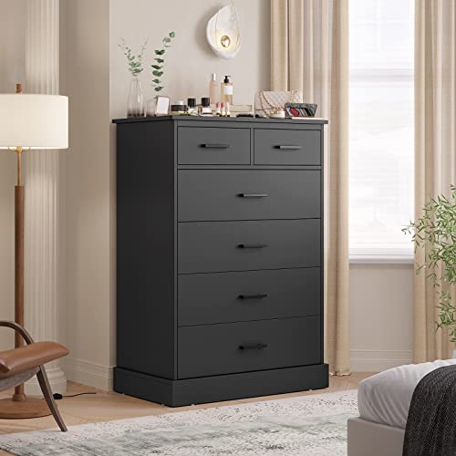 Hasuit 6 Drawer Dresser, Wood Storage Tower Clothes Organizer, Tall Chest of 6 Drawers, Large Storage Cabinet, Black Dresser for Bedroom, Hallway, Entryway