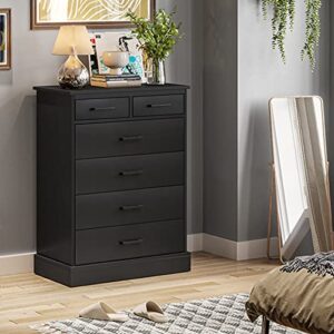 Hasuit 6 Drawer Dresser, Wood Storage Tower Clothes Organizer, Tall Chest of 6 Drawers, Large Storage Cabinet, Black Dresser for Bedroom, Hallway, Entryway