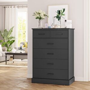 Hasuit 6 Drawer Dresser, Wood Storage Tower Clothes Organizer, Tall Chest of 6 Drawers, Large Storage Cabinet, Black Dresser for Bedroom, Hallway, Entryway