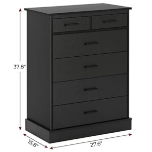 Hasuit 6 Drawer Dresser, Wood Storage Tower Clothes Organizer, Tall Chest of 6 Drawers, Large Storage Cabinet, Black Dresser for Bedroom, Hallway, Entryway