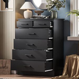 Hasuit 6 Drawer Dresser, Wood Storage Tower Clothes Organizer, Tall Chest of 6 Drawers, Large Storage Cabinet, Black Dresser for Bedroom, Hallway, Entryway