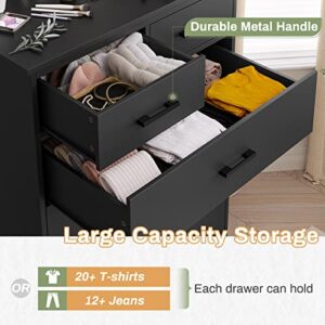 Hasuit 6 Drawer Dresser, Wood Storage Tower Clothes Organizer, Tall Chest of 6 Drawers, Large Storage Cabinet, Black Dresser for Bedroom, Hallway, Entryway