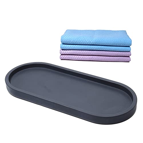 Concrete Oval Vanity Tray,Bathroom Trays for Counter,Concrete Tray for Bathroom Organizer and Home Decor,10.7L x 4.6W x 0.8H inches(Black)