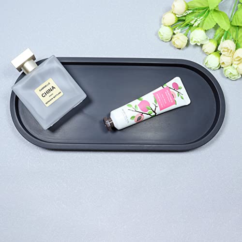 Concrete Oval Vanity Tray,Bathroom Trays for Counter,Concrete Tray for Bathroom Organizer and Home Decor,10.7L x 4.6W x 0.8H inches(Black)