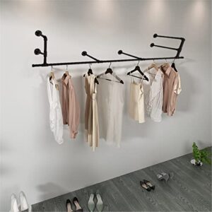 Industrial Pipe Wall Mounted Garment Rack,Hanging Clothes Rack,84.6 Inch Heavy Duty Detachable Garment Bar,Multi-Purpose Hanging Rod for Closet Laundry Room Storage Organization Retail Display Black