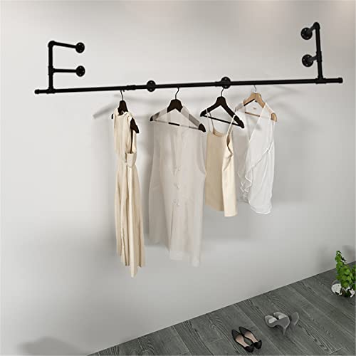 Industrial Pipe Wall Mounted Garment Rack,Hanging Clothes Rack,84.6 Inch Heavy Duty Detachable Garment Bar,Multi-Purpose Hanging Rod for Closet Laundry Room Storage Organization Retail Display Black