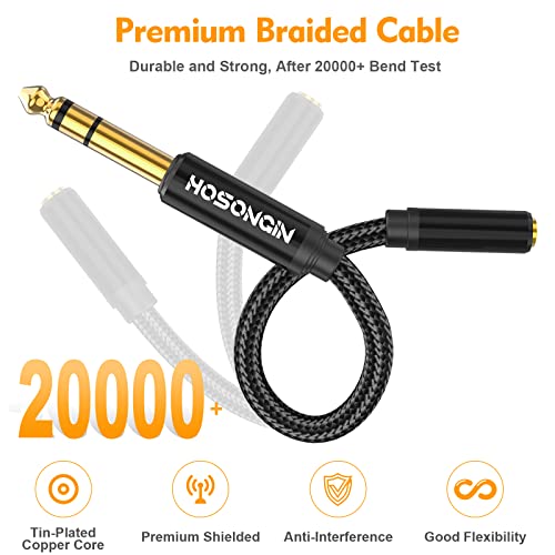 HOSONGIN 1/8 to 1/4 Stereo Headphone Adapter, 3.5mm to 1/4 inch Female Jack Cable Adapter and 1/4 inch to 3.5mm Female Jack Cable Adapter, Nylon Braided Jacket Gold-Plated Plug Double Shielding Cable