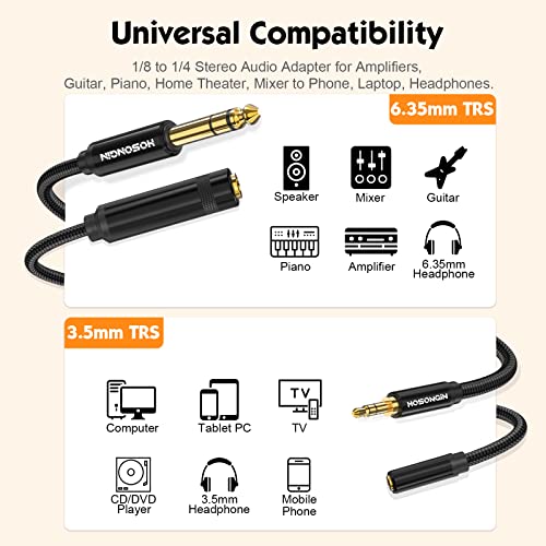 HOSONGIN 1/8 to 1/4 Stereo Headphone Adapter, 3.5mm to 1/4 inch Female Jack Cable Adapter and 1/4 inch to 3.5mm Female Jack Cable Adapter, Nylon Braided Jacket Gold-Plated Plug Double Shielding Cable