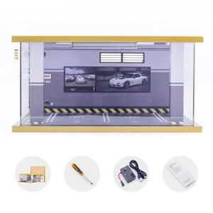 sikivot 1/24 scale car display case,car model toy with parking lot scene, die-cast car garage display case,2 parking space acrylic toy garage with led light