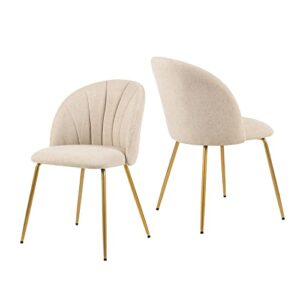 gia home furniture series mid-century modern dining chair with tufted beige velvet upholstery, set of 2, gold