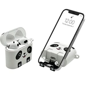 airstand - airpods 3 case cover with invisible phone stand, compatible with airpods 3, full protection shockproof case with keychain/carabiner, wireless charging supported, patented design (panda)