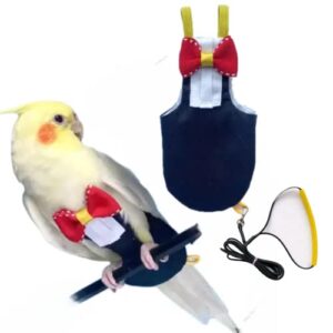 bird diaper harness flight suit clothes with flying leash for parrots cockatiel pet birds, parrot clothes, bird training nappy suit liners clothes (l, black)