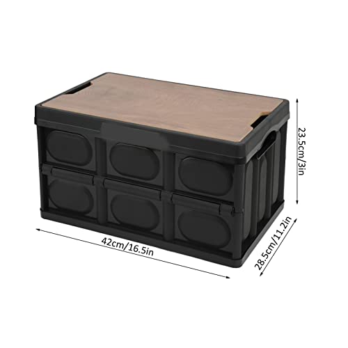 Folding Storage Box, Storage Box Removable 30L Portable Safe Thicken Multifunctional with Wooden Panel for Outdoor(Black)