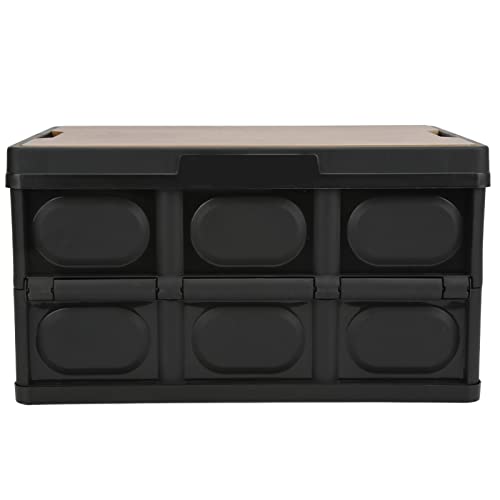 Folding Storage Box, Storage Box Removable 30L Portable Safe Thicken Multifunctional with Wooden Panel for Outdoor(Black)