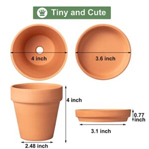 4 Inch Terracotta Pots with Saucer - 6 Pack Small Clay Plant Pots with Drainage Holes, Flower Pots with Tray, Terra Cotta Pots for Indoor Outdoor Plants, Crafts, Wedding Favor